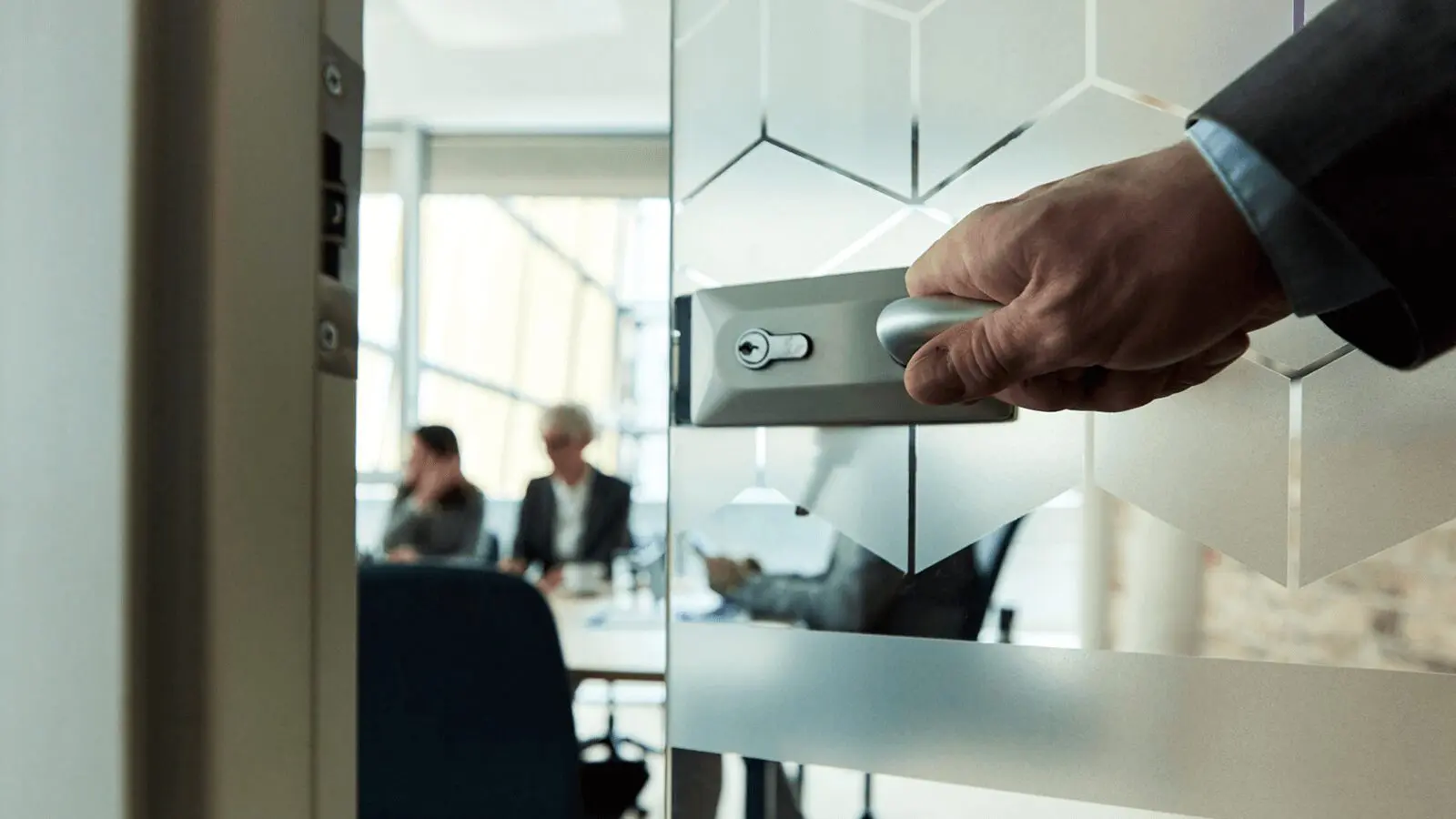 Hand opening office door