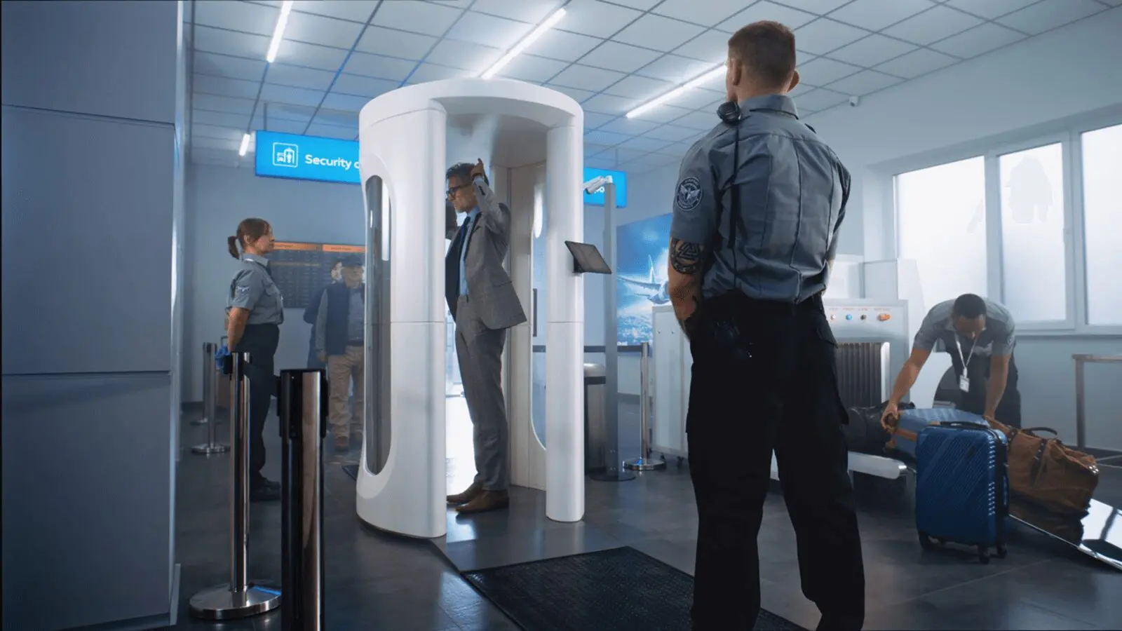 Airport security screening with body scanner