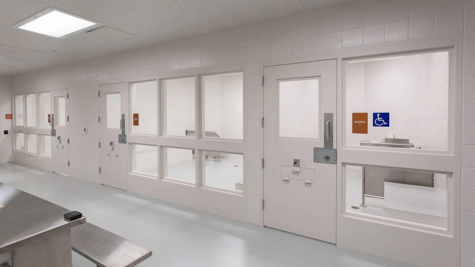 Prison cell block with visible doors