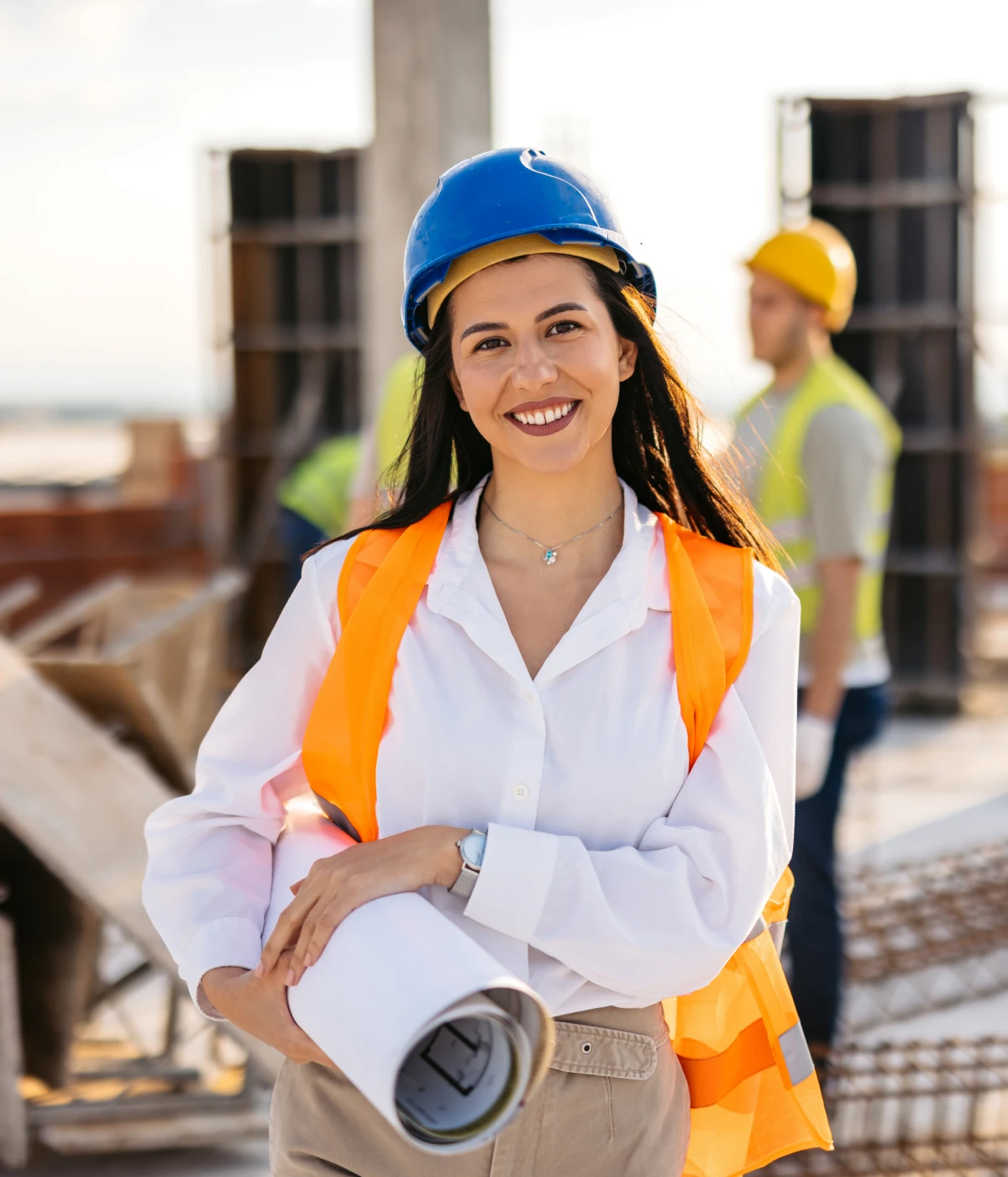 Female engineer with blue hard hat
